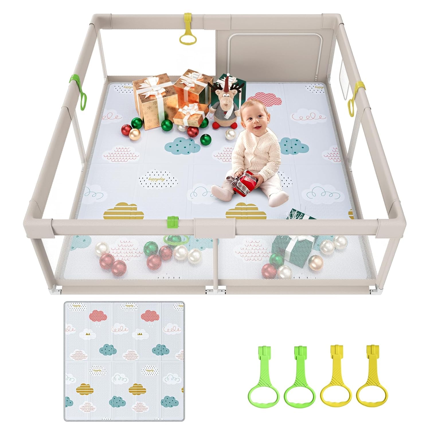 Baby Playpen with Mat, 59x59inch Playpen for Babies and Toddlers