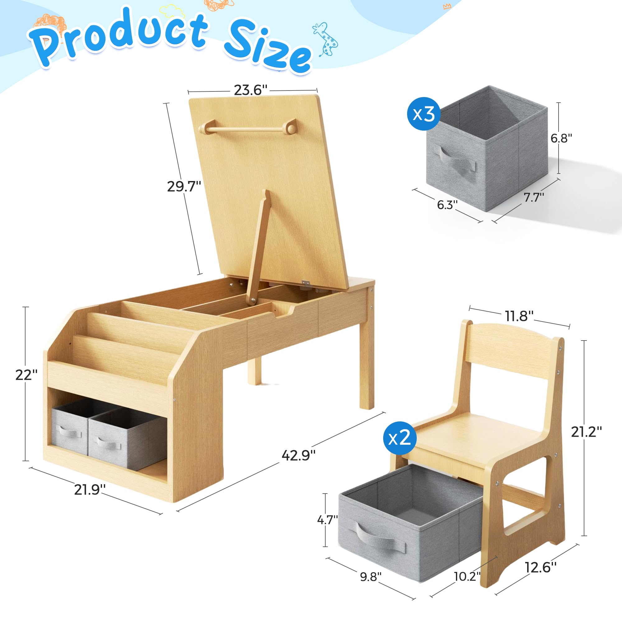 Kids Art Table and Chair Set with Storage Drawers