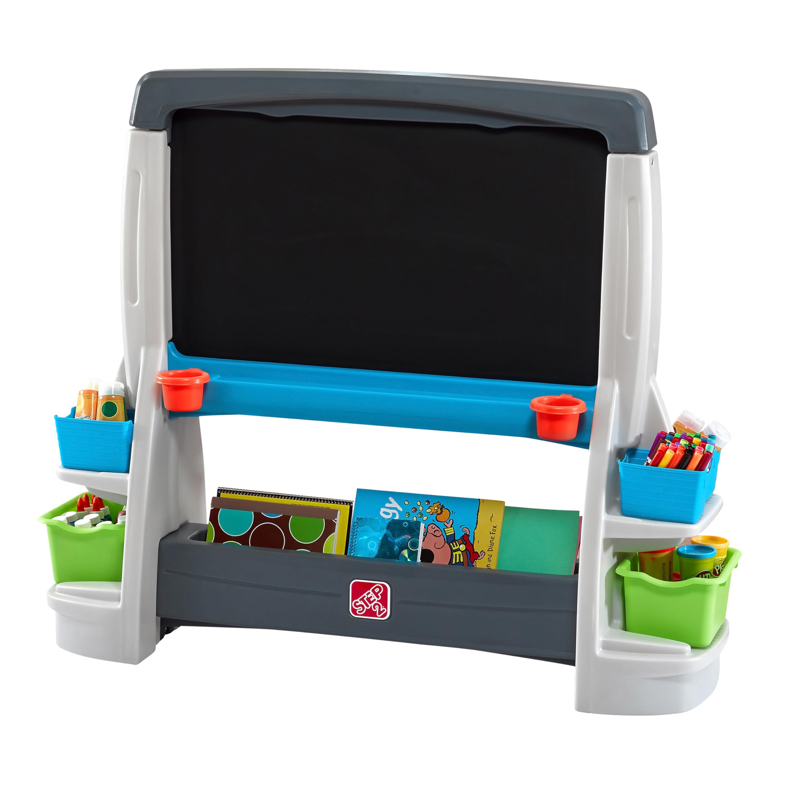 Step2 Jumbo Art Easel, Kids Activity Table, Double-Sided Art Board, Made of Durable Plastic, Includes Bins for Storage, For Toddlers 3+ Years Old