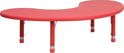 35''W x 65''L Half-Moon Blue Plastic Height Adjustable Activity Table