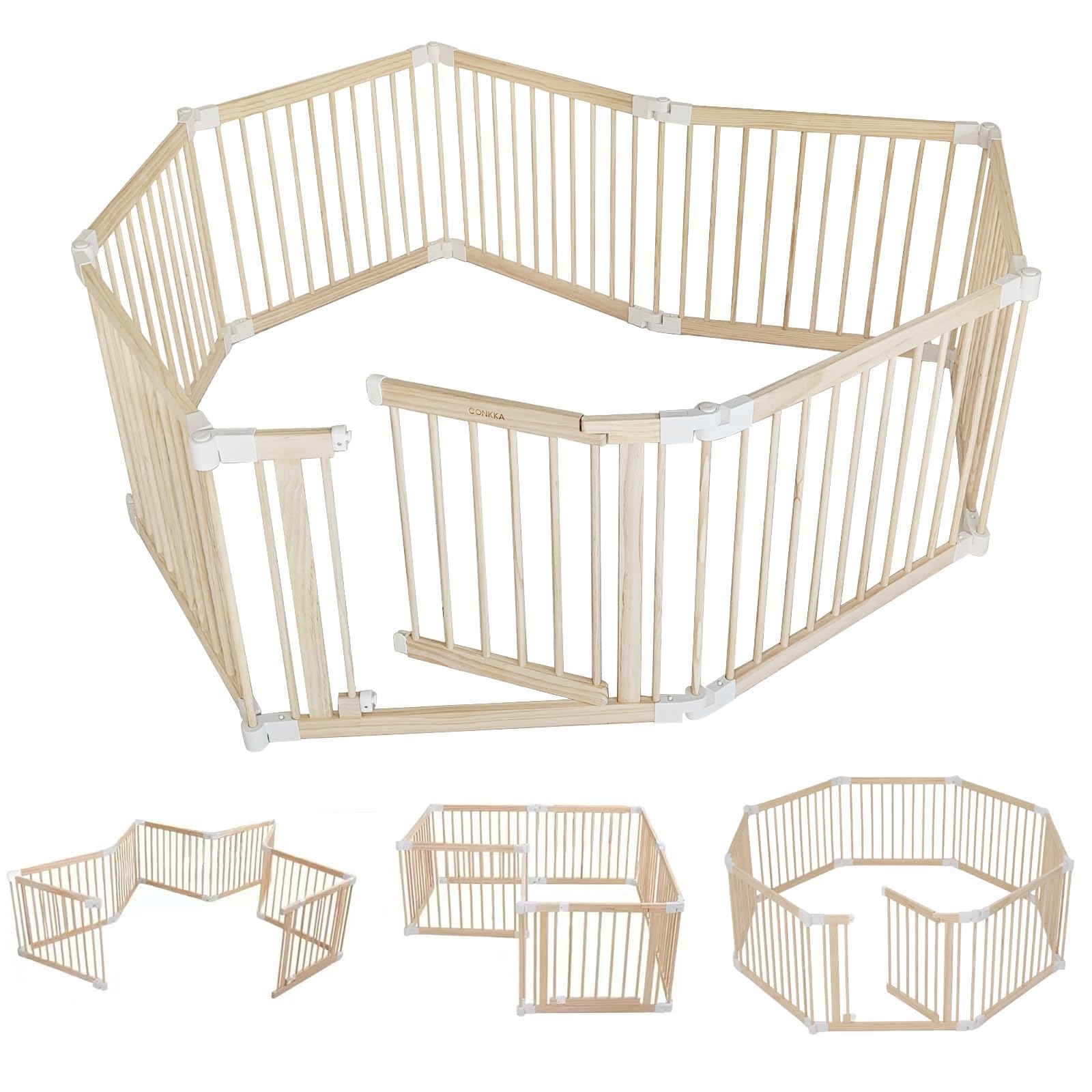 Foldable Wooden Baby Playpen Large Play Yard for Babies and Toddlers