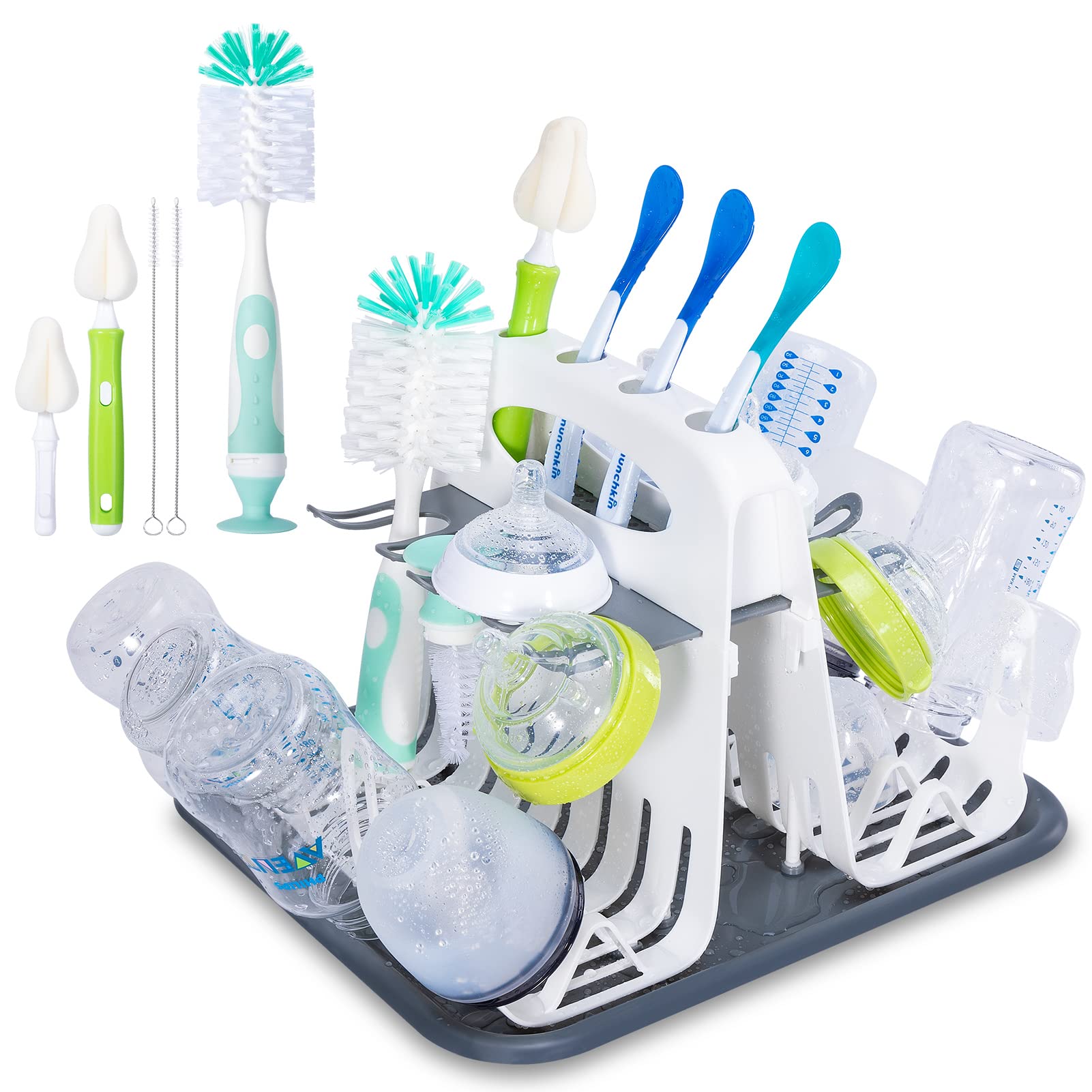 High Capacity Drying Rack with 5pcs Brushes, Deluxe Countertop Drying Rack