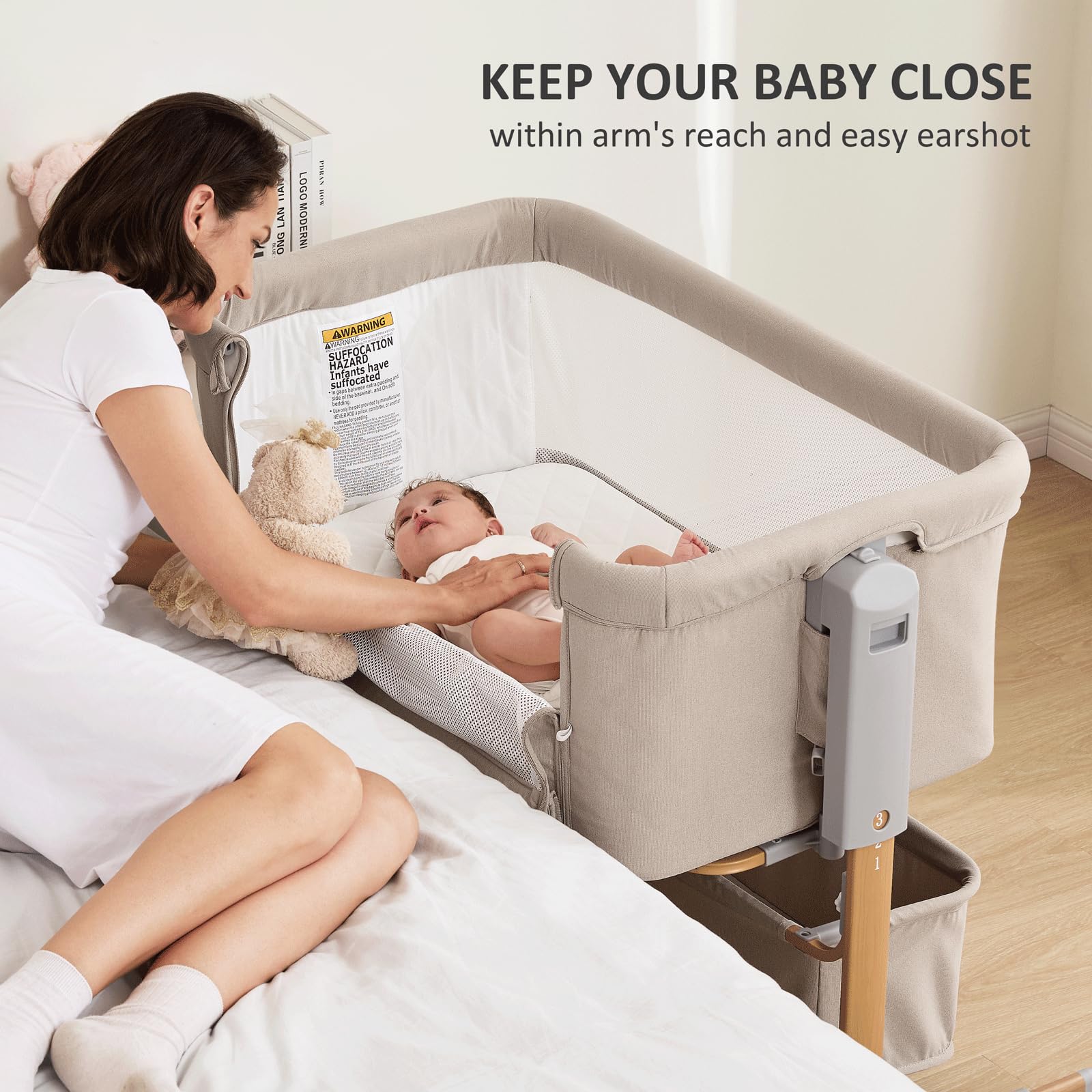 Adjustable Bedside Baby Bassinet with Rocking Feature