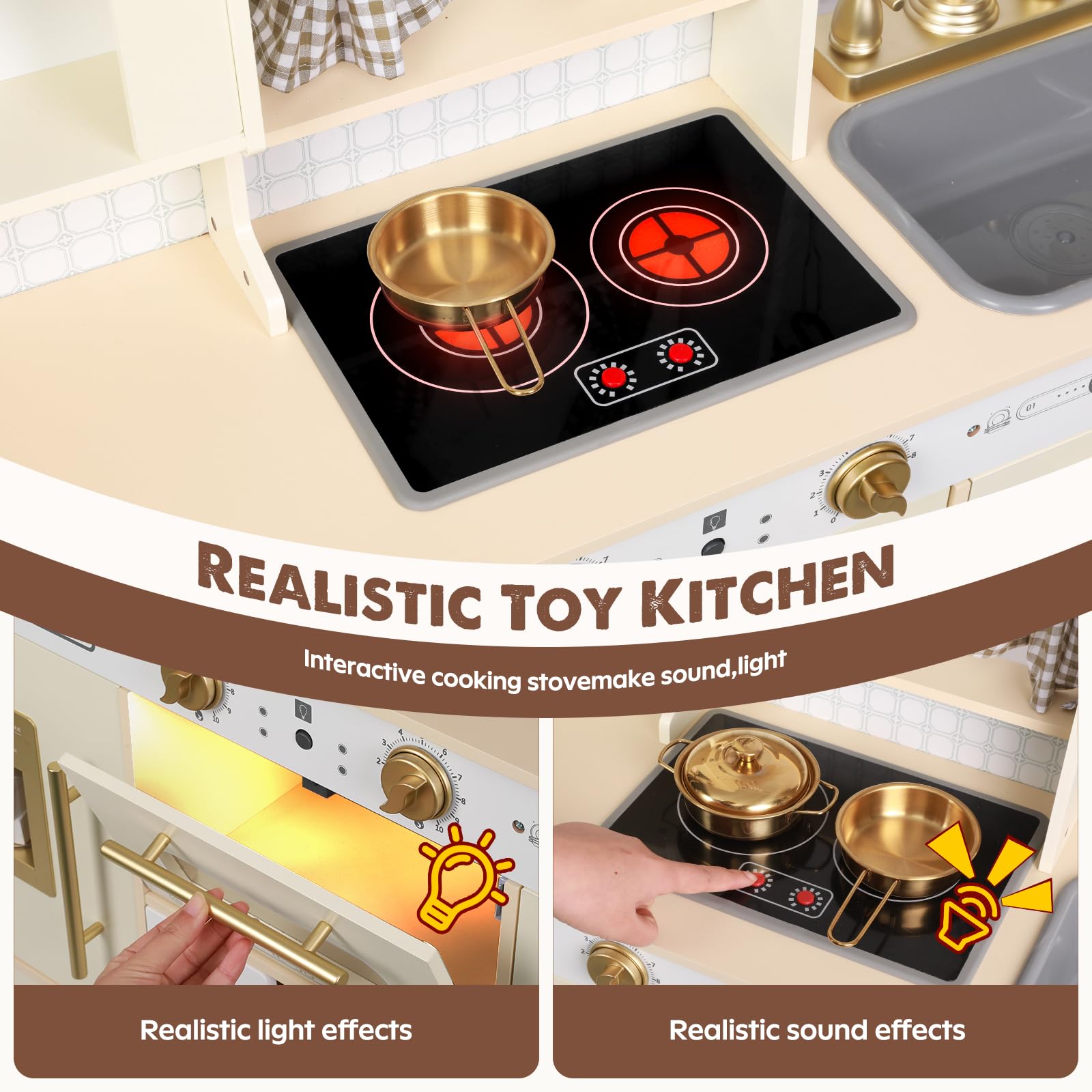 Height Adjustable Wooden Kitchen Playset with Accessories
