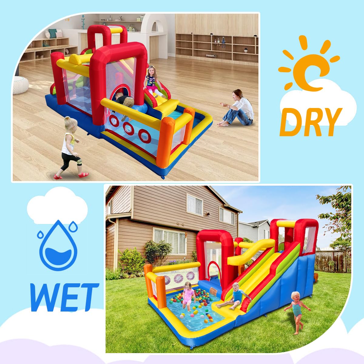 Kids Inflatable Bounce House with Slide and Climbing Wall