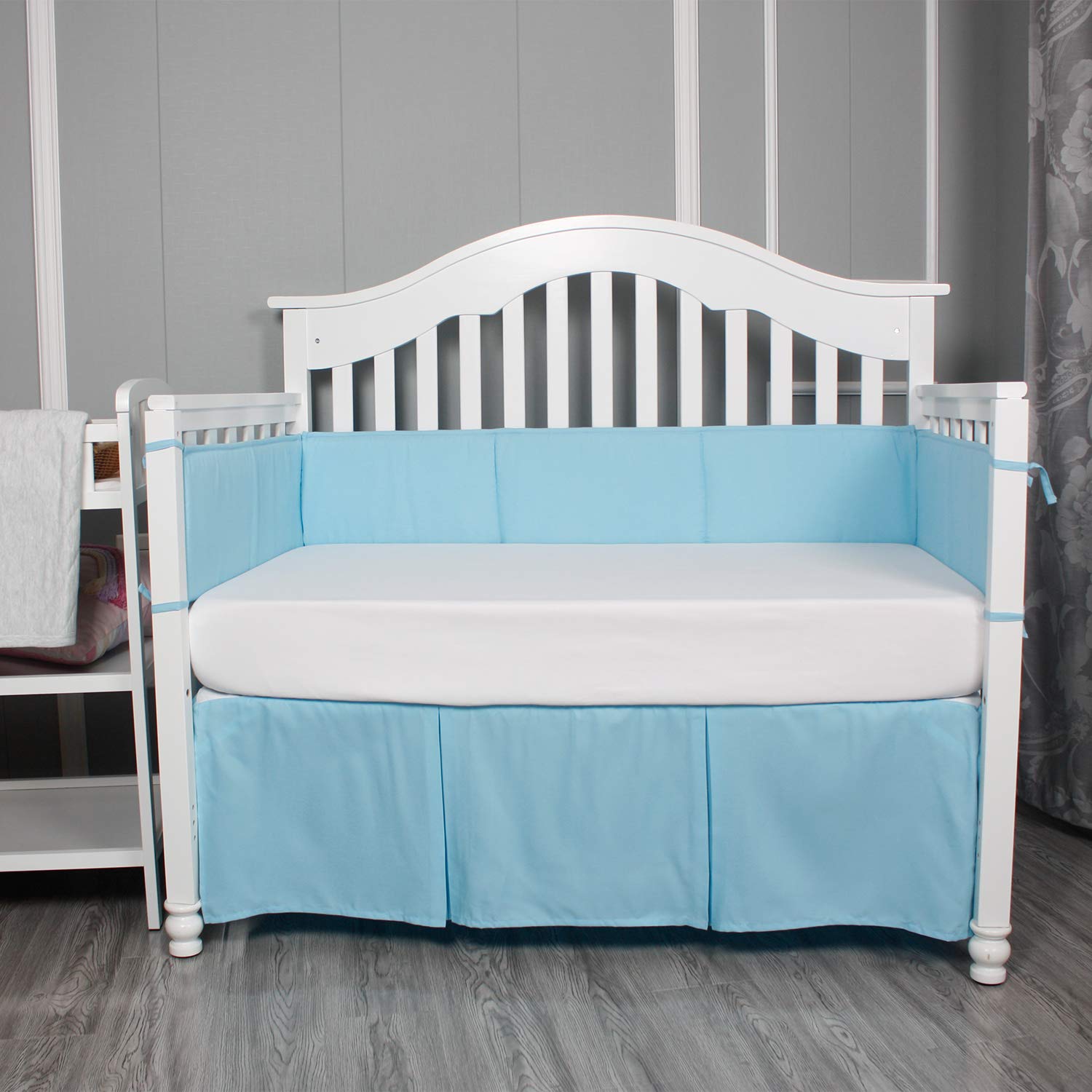 Blue Pleated Crib Skirt with Split Corners