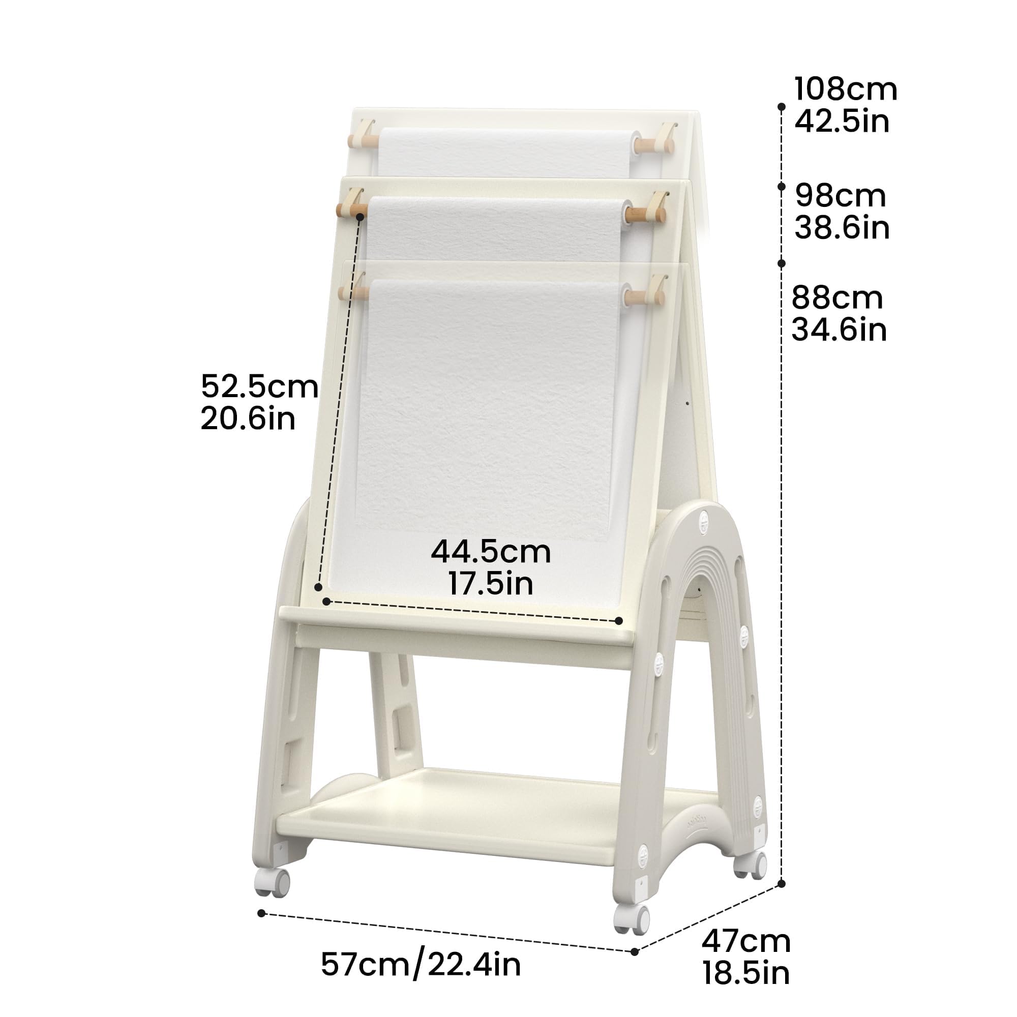 3-in-1 Adjustable Kids Art Easel with Wheels and Storage