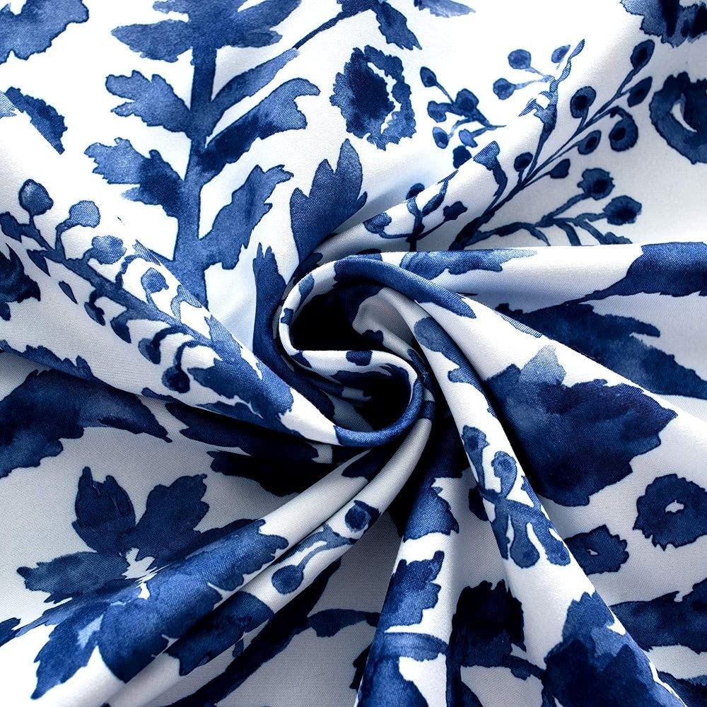 2 Piece Floral Curtain 52" W x 96" Length Navy White Darkening Blackout