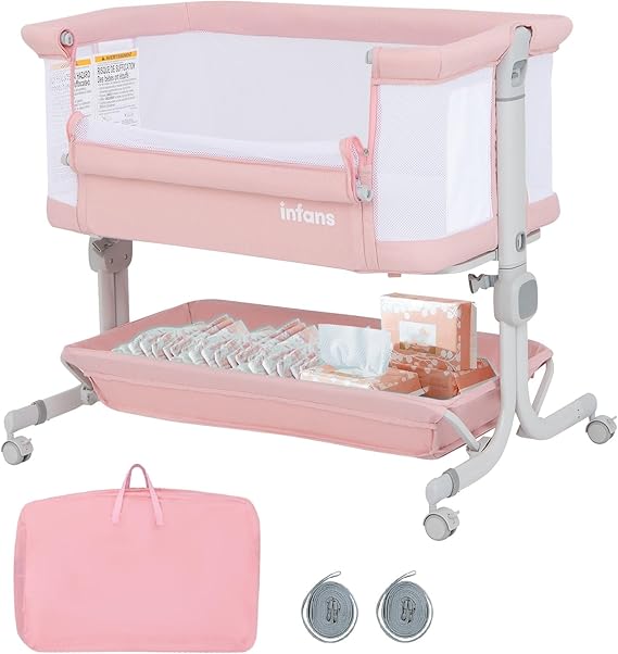 3 in 1 Baby Bassinet, Bedside Sleeper with Comfy Mattress, Wheels