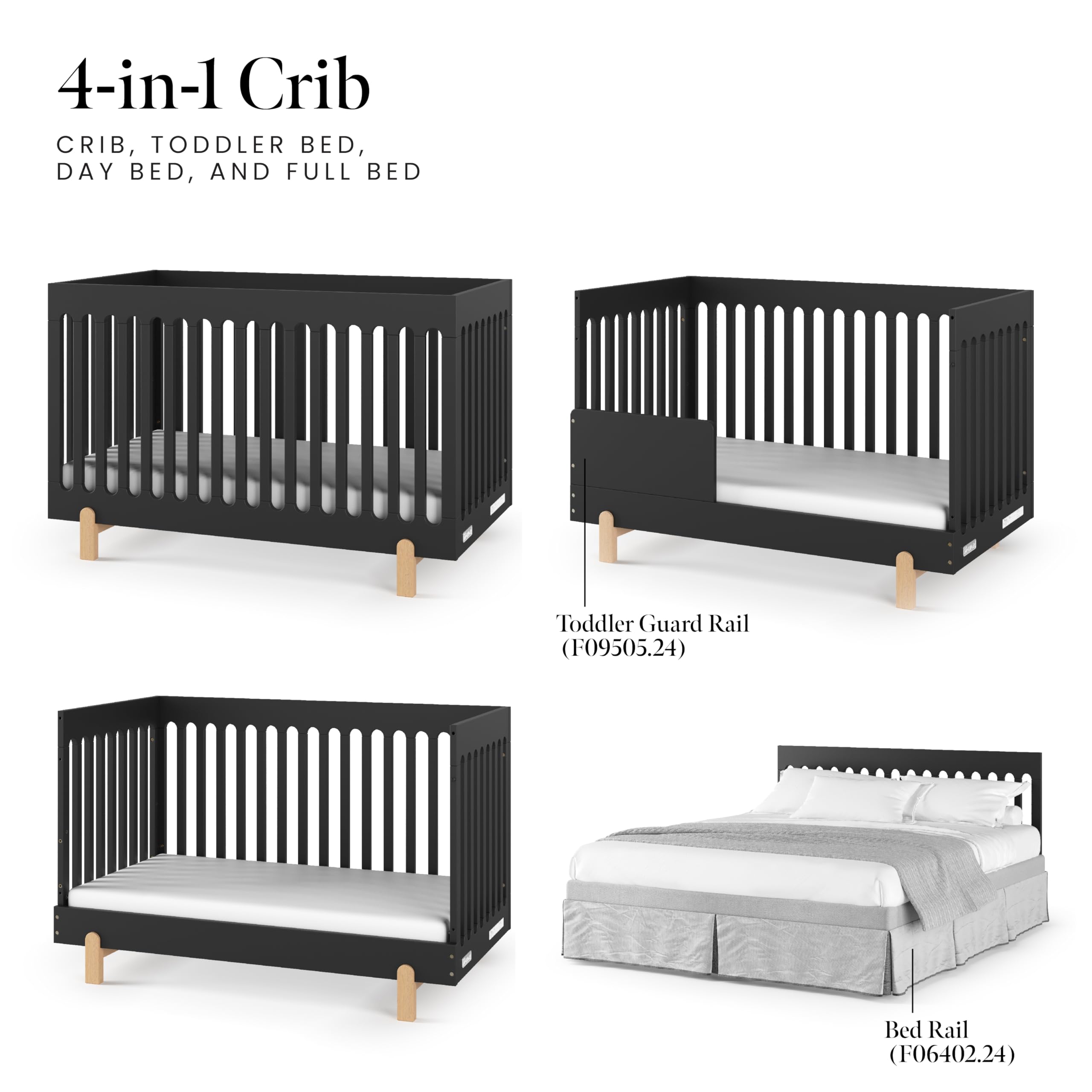 4-in-1 Convertible Crib with Chest and Nightstand Set