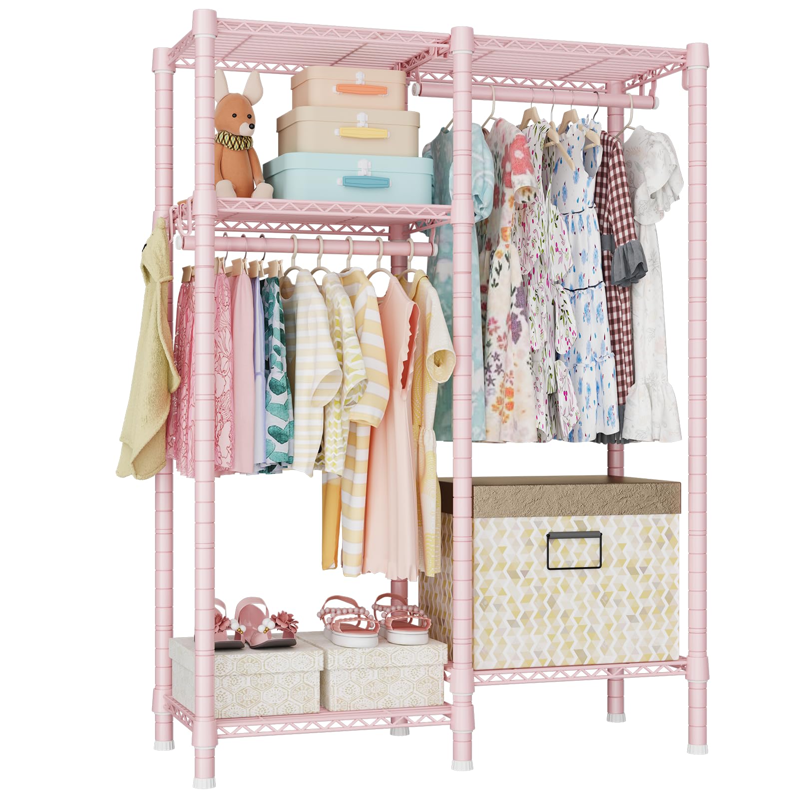 4-Tier Kids Clothes Rack with Hanging Rods