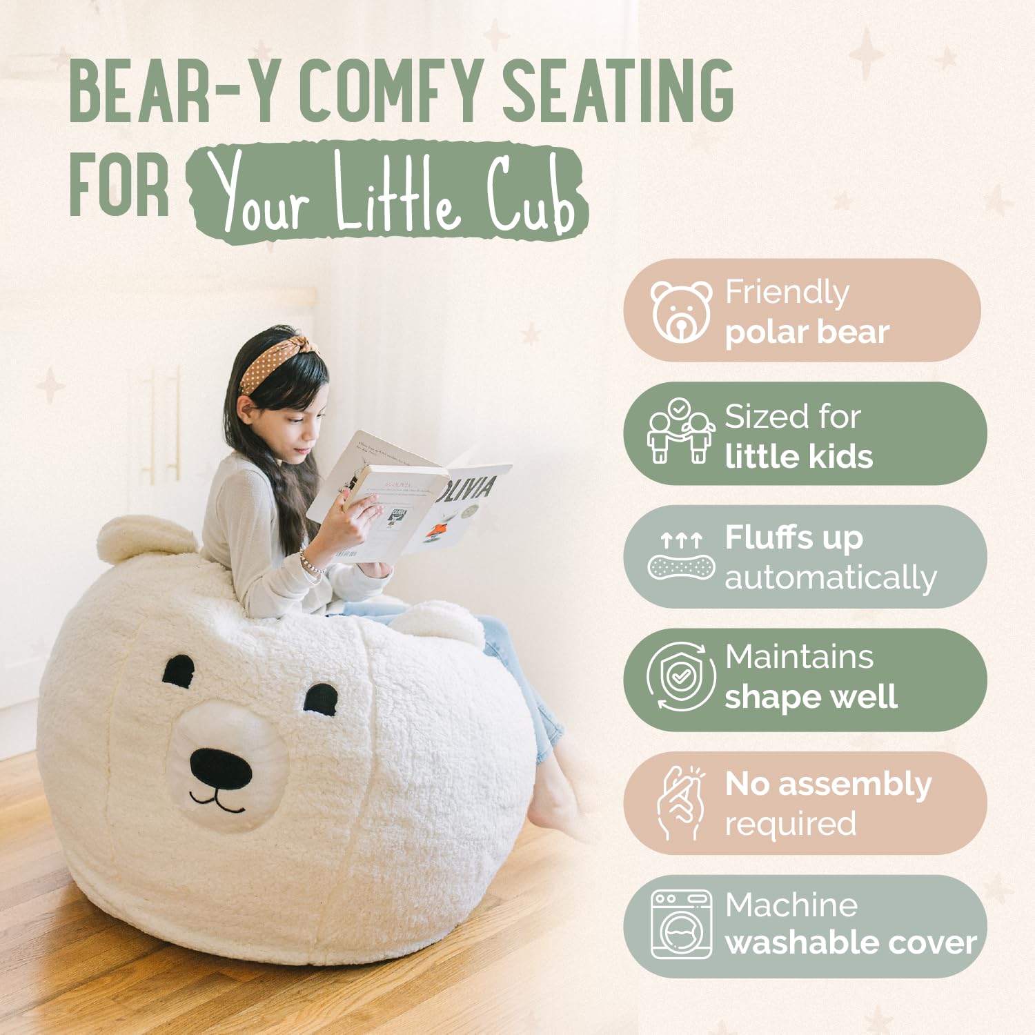 Sherpa Memory Foam Bean Bag Chair for Kids