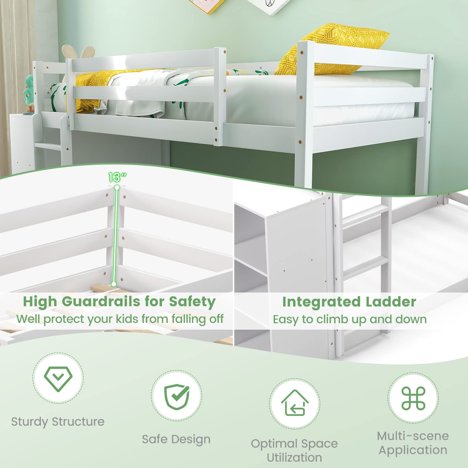 Twin Over Twin Bunk Bed with Storage Shelves