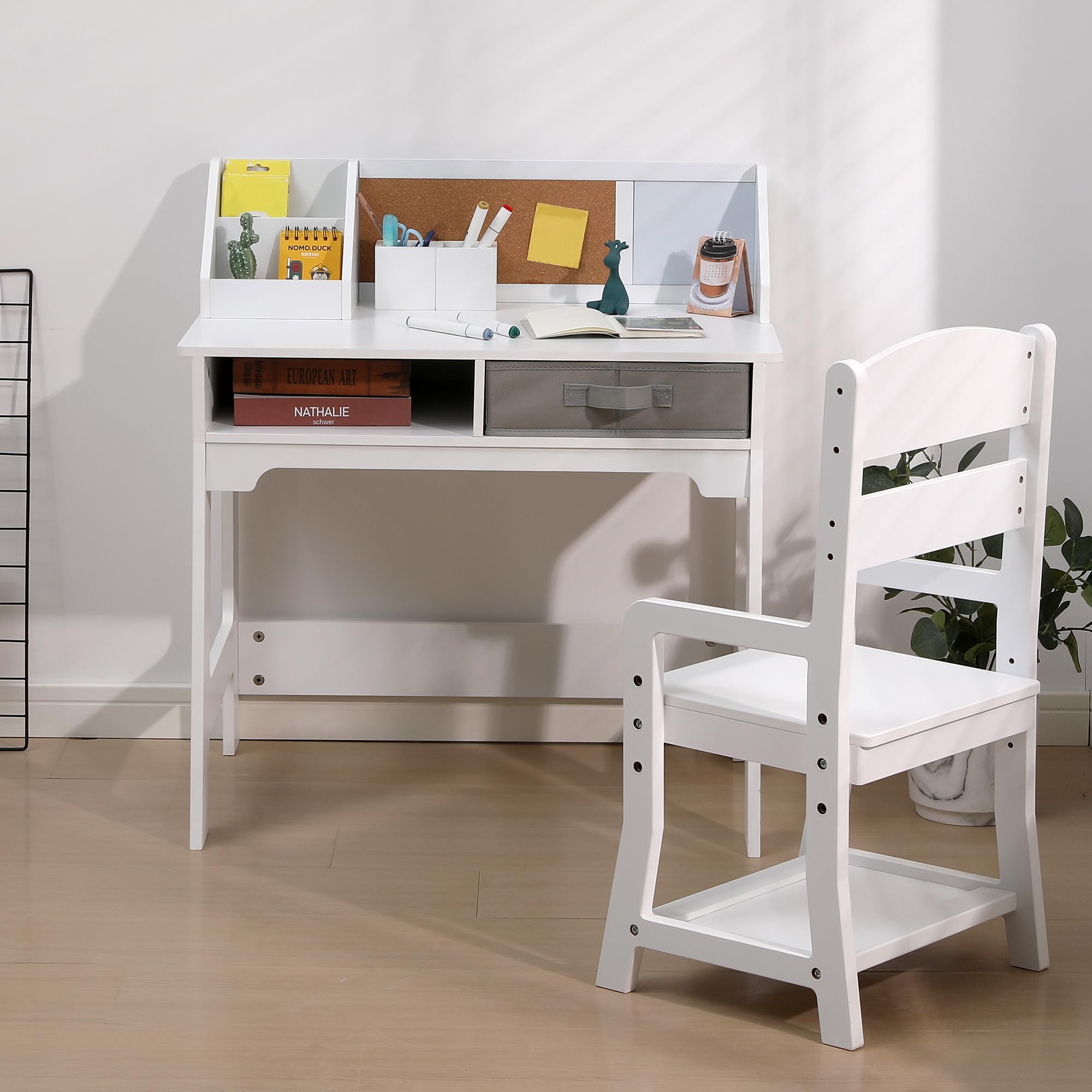Kids Desk and Chair Set, Study Desk for Boys and Girl, Wooden Kids Writing Table