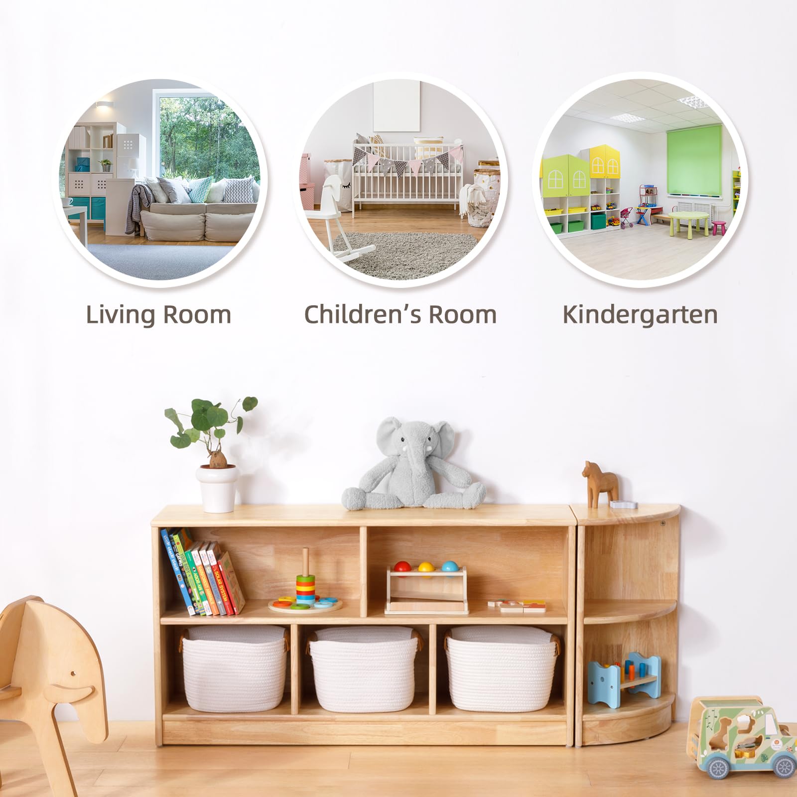 5-Compartment Wooden Storage Shelf - 2-Tier Toy Organizer Cabinet