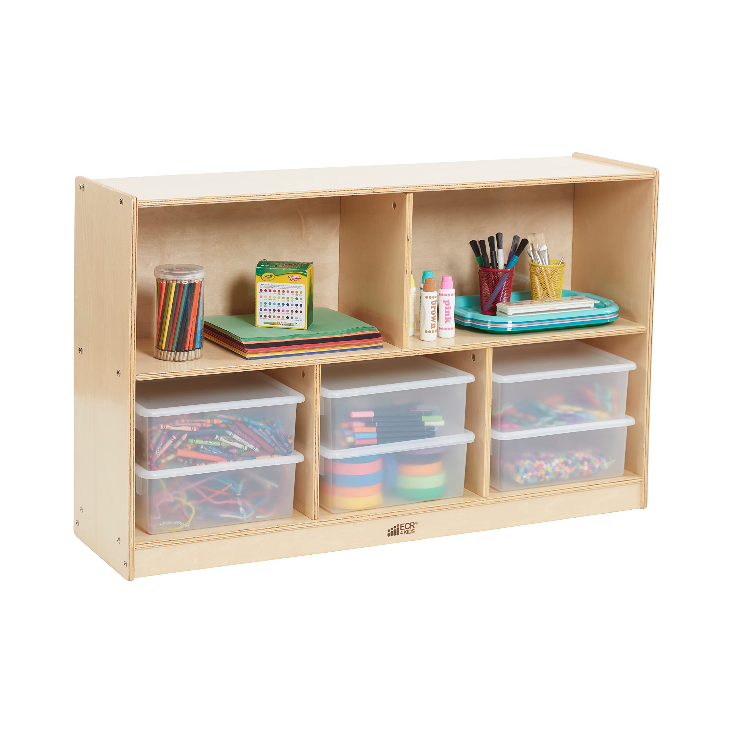 5-Compartment Mobile Storage Cabinet, 30in, Classroom Furniture, Natural