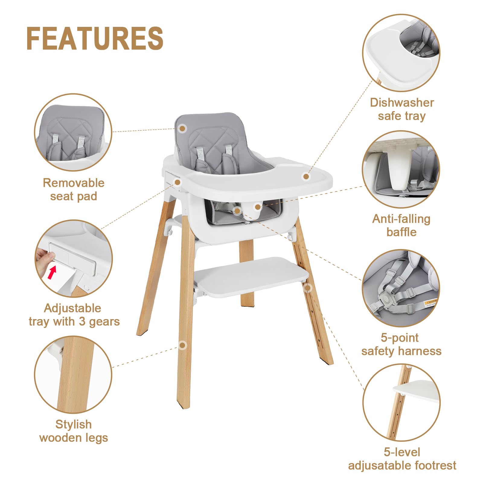 5-in-1 Convertible High Chair with Removable Tray