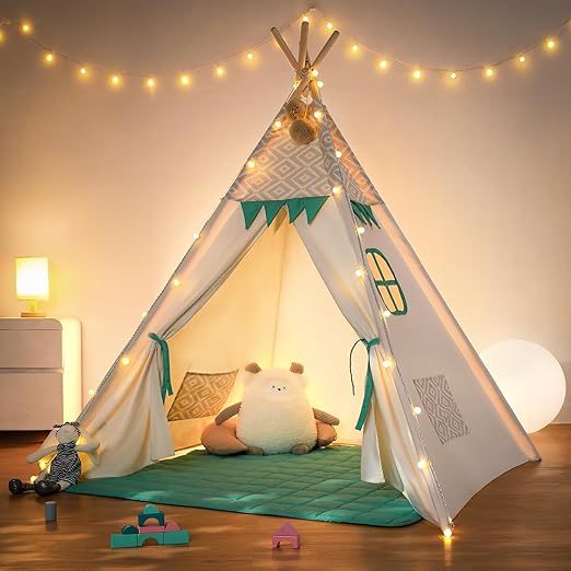 Tent for Kids with Light & Mat, Toddler Tents Indoor Play Tent Playhouse