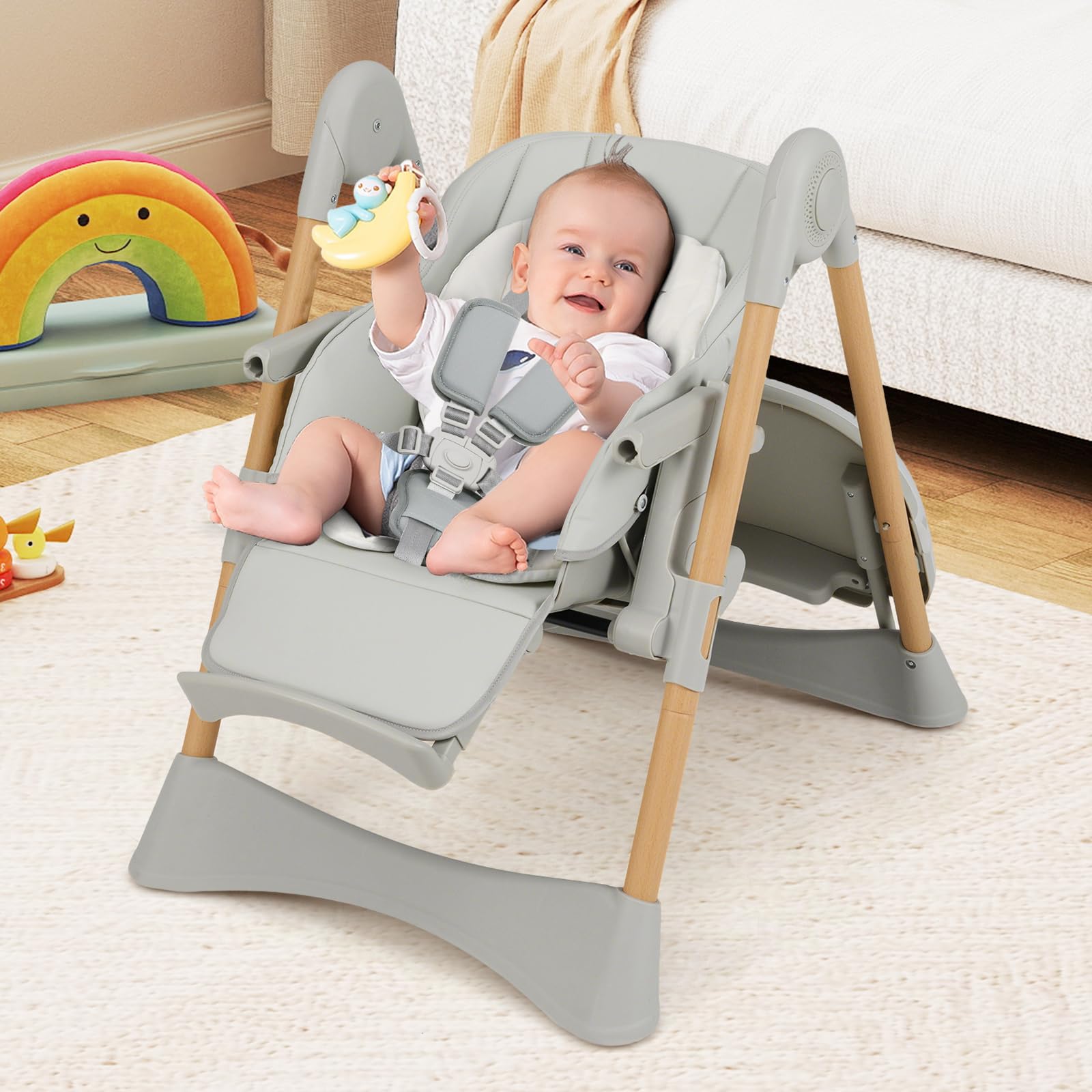 Adjustable Folding High Chair with Removable Tray and Reclining Seat