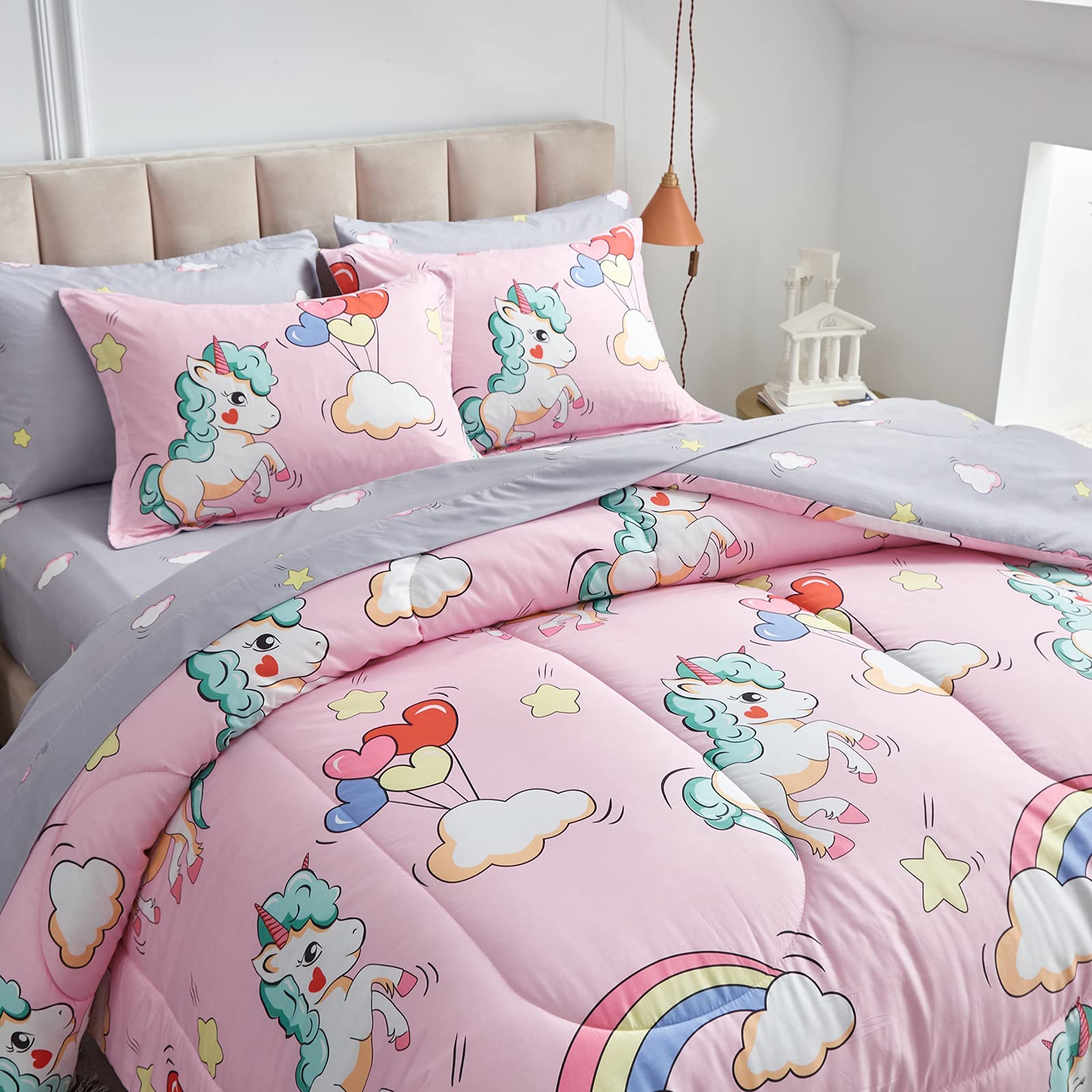 BEDDING Kids Girls Bed in a Bag 7 Pieces Queen Size Unicorn