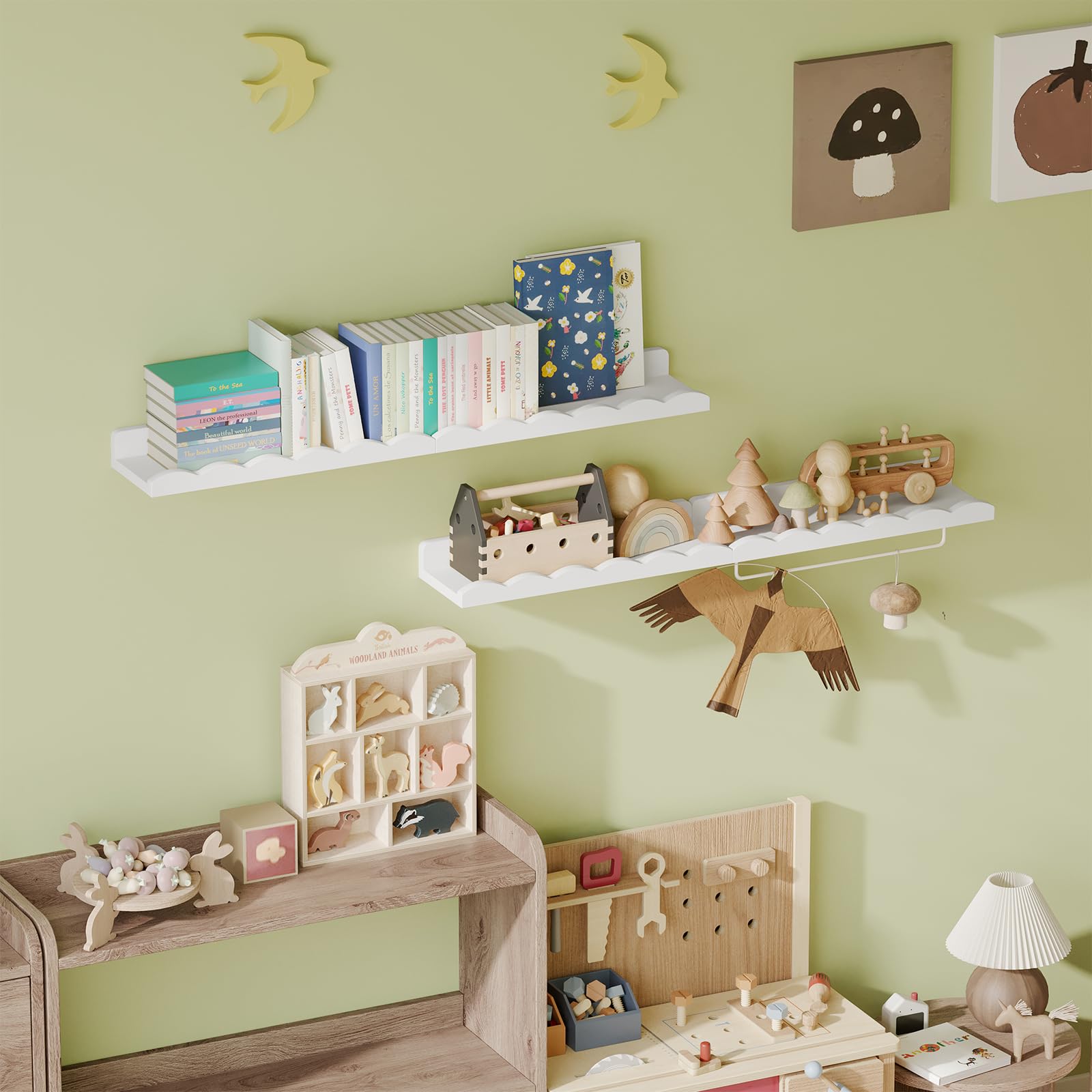 Nursery Shelves, 16.5 Inch Floating Bookshelves for Wall Set of 4
