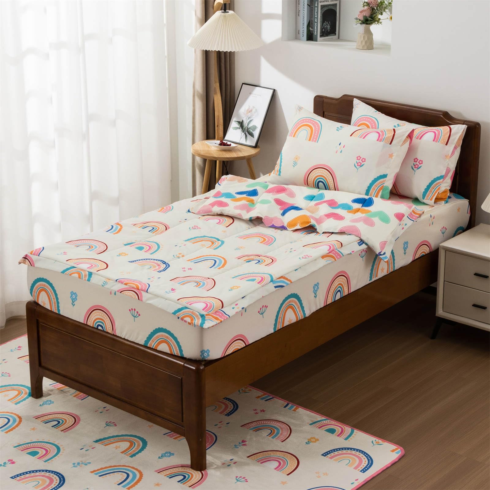 Rainbow Flowers Theme Durable Zipper Bedding for Kids Boys Girls