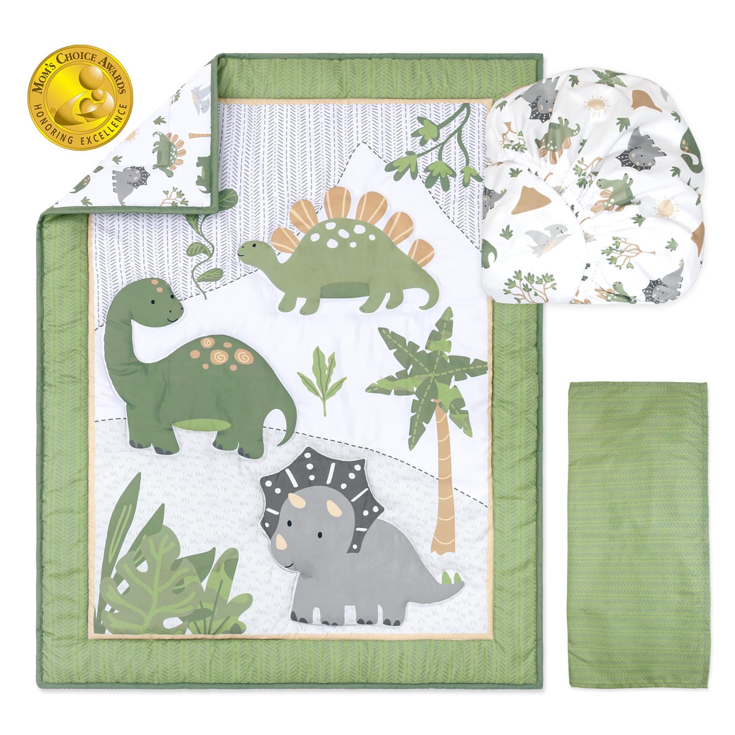 Dinosaur Crib Bedding Set - 3 Piece Nursery Bedding with Fitted Sheet