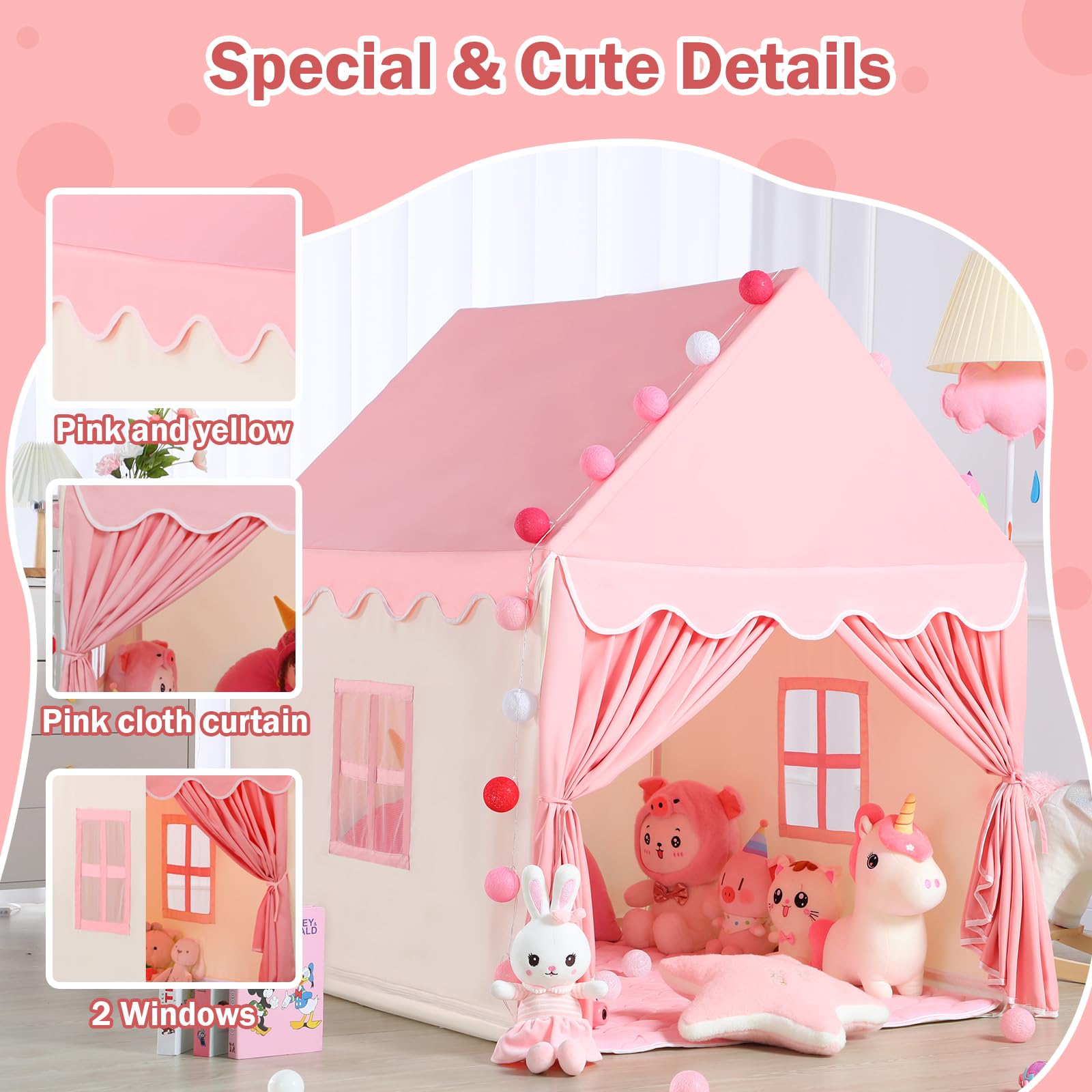 Kids Play Tent with Mat and Star Lights