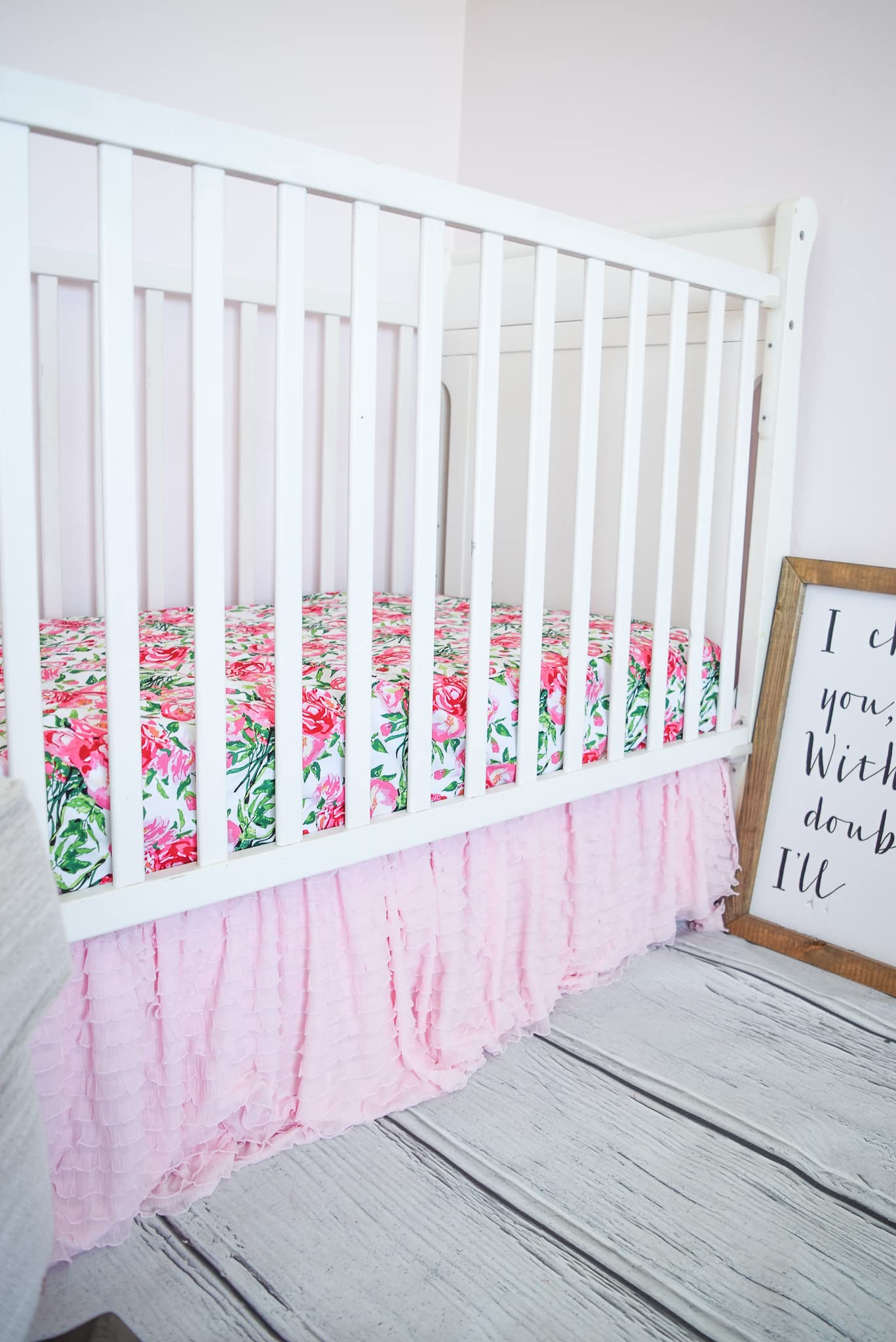 Baby Pink Ruffled Crib Skirt, Pastel Girls Baby Bed Skirts for Cribs, Infant Bedding Dust Ruffle Boho Nursery Decor AVTRBoutique
