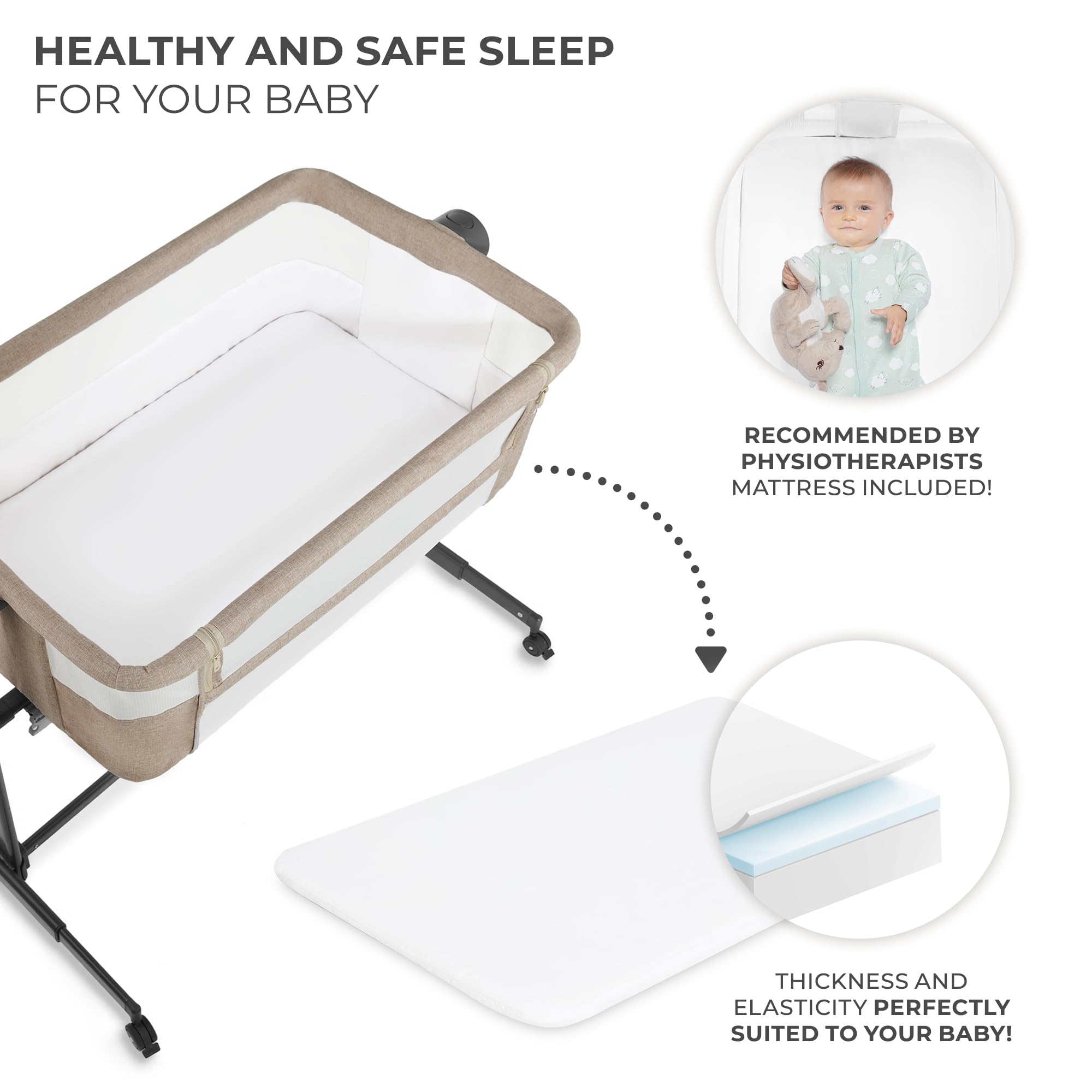 2-in-1 Bedside Crib Co-Sleeper with Adjustable Height