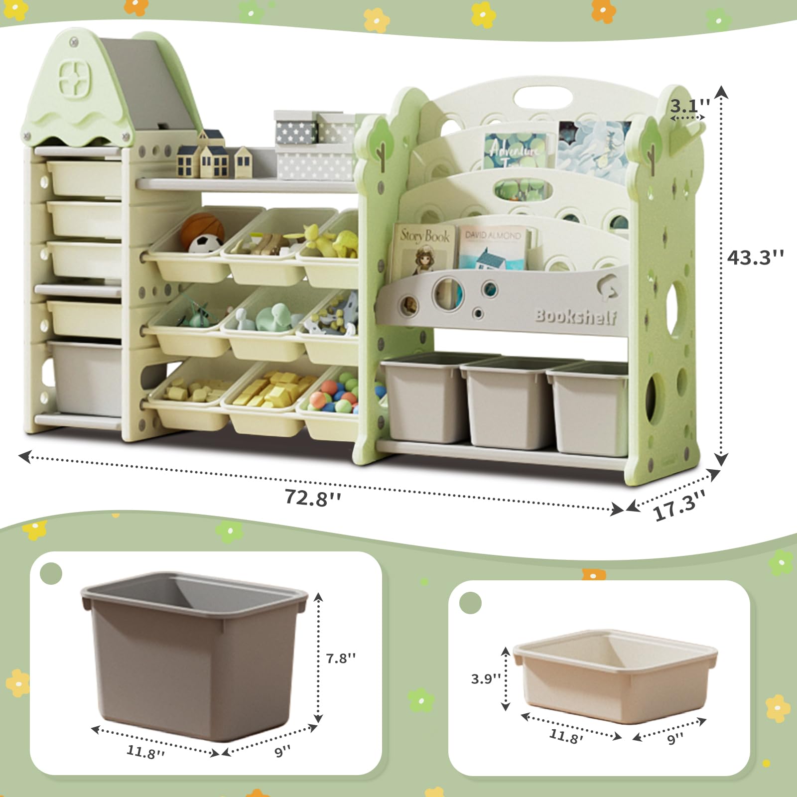 Castle-Shaped Toy Storage Organizer with 17 Bins
