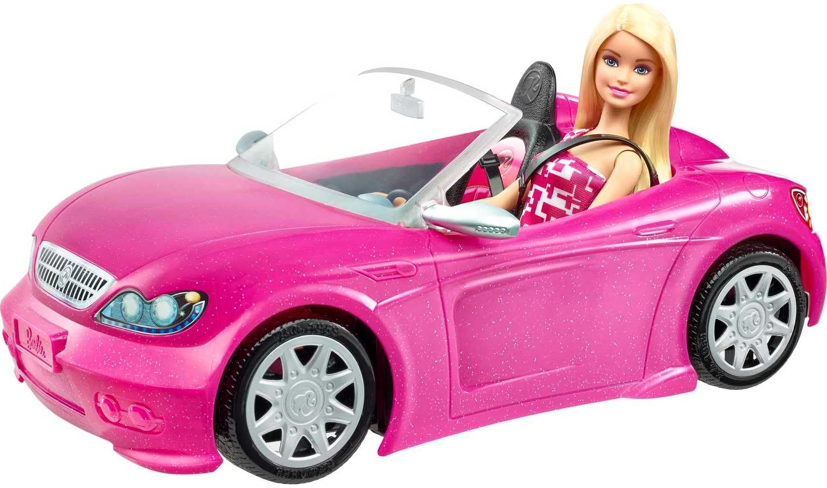 Playset with Sparkly Pink 2-Seater Toy Convertible Car Featuring Glam