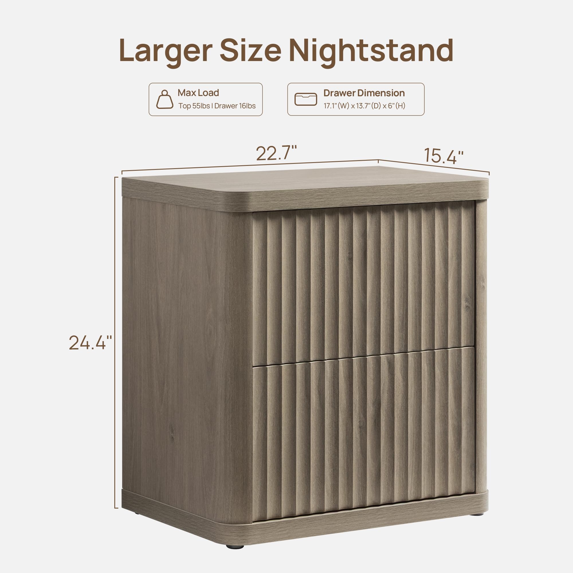 2-Drawer Nightstand Set Grey Alder