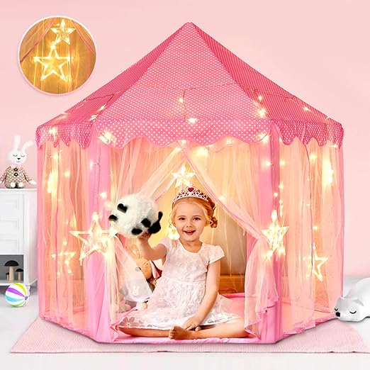 Castle Play Tent for Girls Large Kids Play Tents Hexagon Playhouse