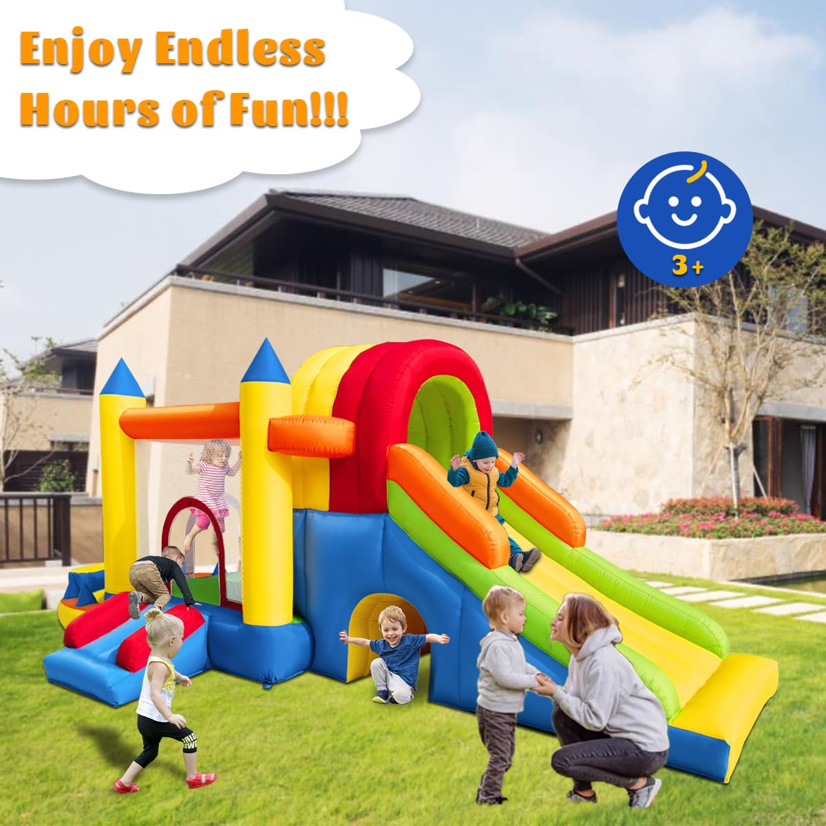 8-in-1 Inflatable Bounce House with Dual Slides and Climbing Wall