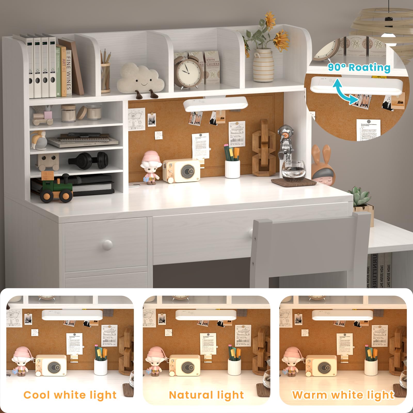 Kids Study Desk and Chair Set with LED Light and Storage