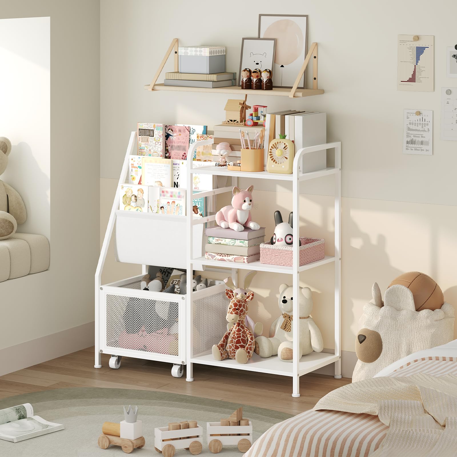 Kids Bookshelf and Toy Storage Organizer, 3-Tier Toddler Book Shelf
