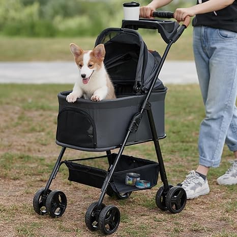 3 in 1 Pet Stroller with Removable Carrier, Folding Stroller for Small/Medium Dogs and Cats