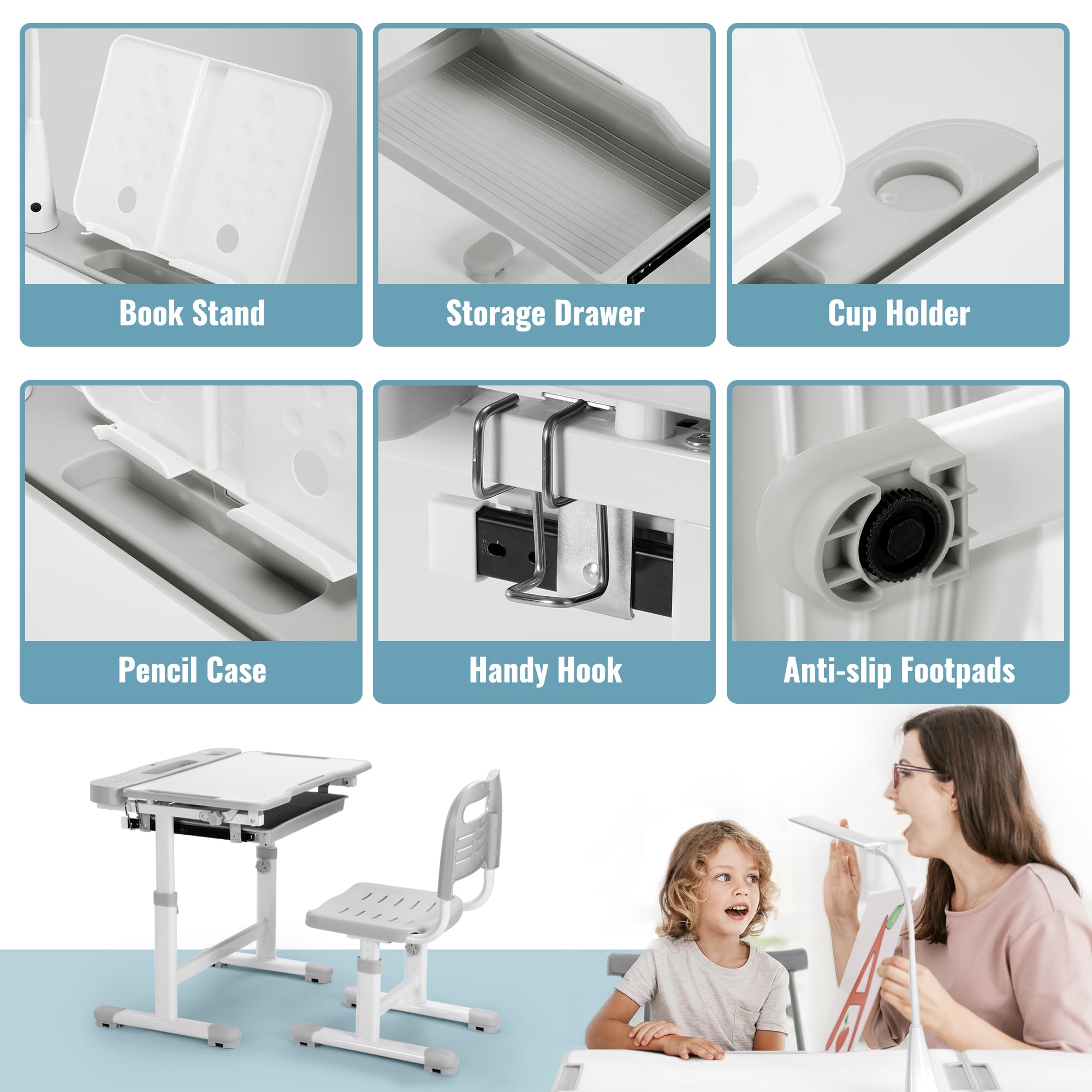 Height Adjustable Kids Desk and Chair Set