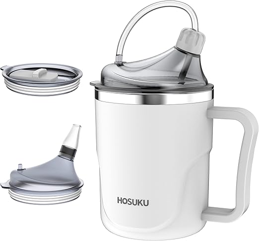 Spill-Proof Cup for Elderly, 13.5oz Stainless Steel Sippy Cup with Straw