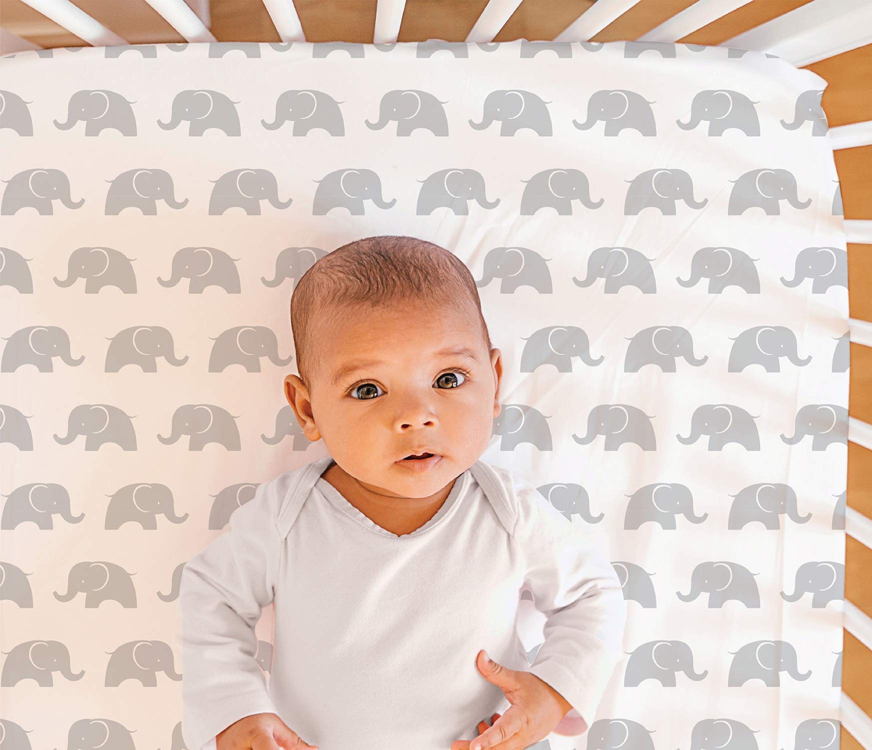 The Peanutshell 3 Piece Baby Crib Bedding Set for Boys & Girls - Newborn, Infant & Toddler Nursery Bed Set Decor with Fitted Crib Sheet, Dust Ruffle Comforter - Elephant Walk