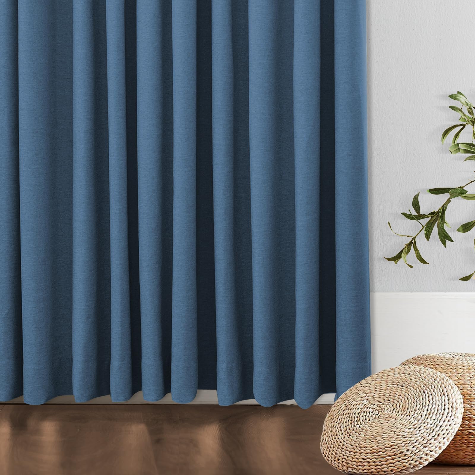 Navy Blue Blackout Panels 84 inches Long, Pinch Pleated Faux Linen