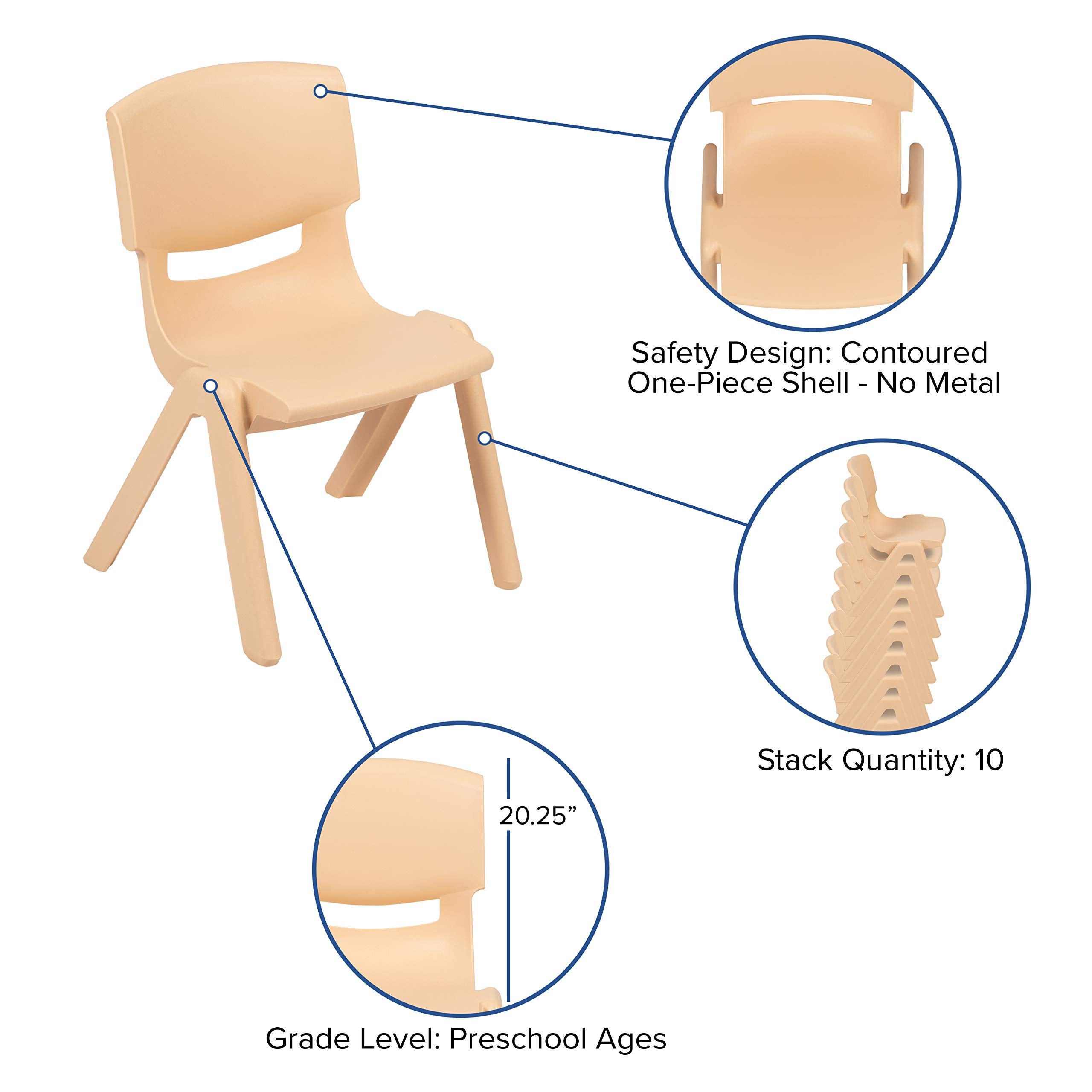 Natural Plastic Stackable School Chair with 10.5" Seat Height