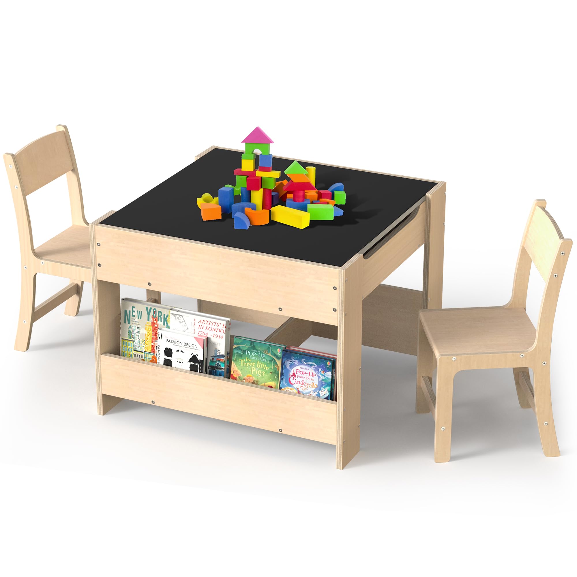 Kids Wooden Activity Desk and Chair Set with Reversible Whiteboard Chalkboard