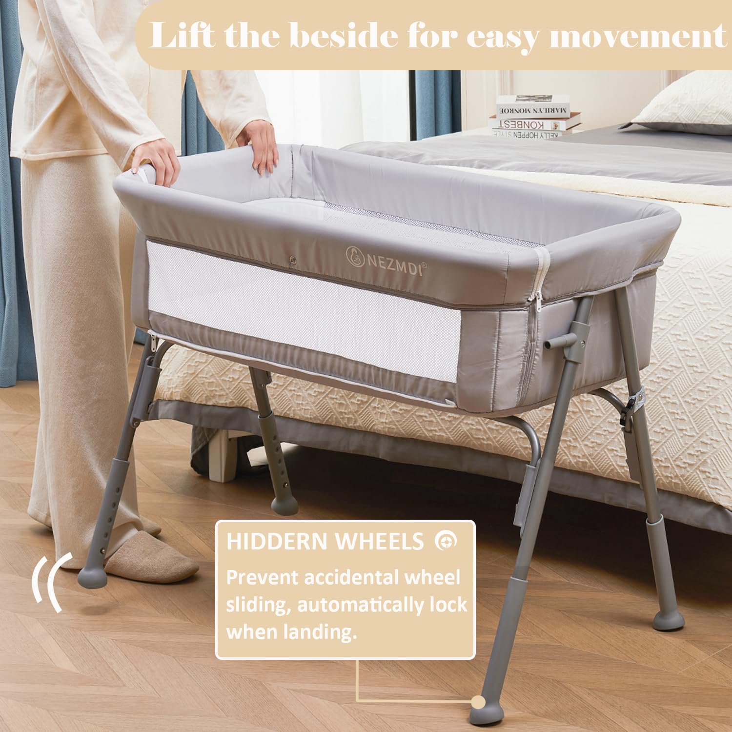 Adjustable Bedside Bassinet with Mosquito Net