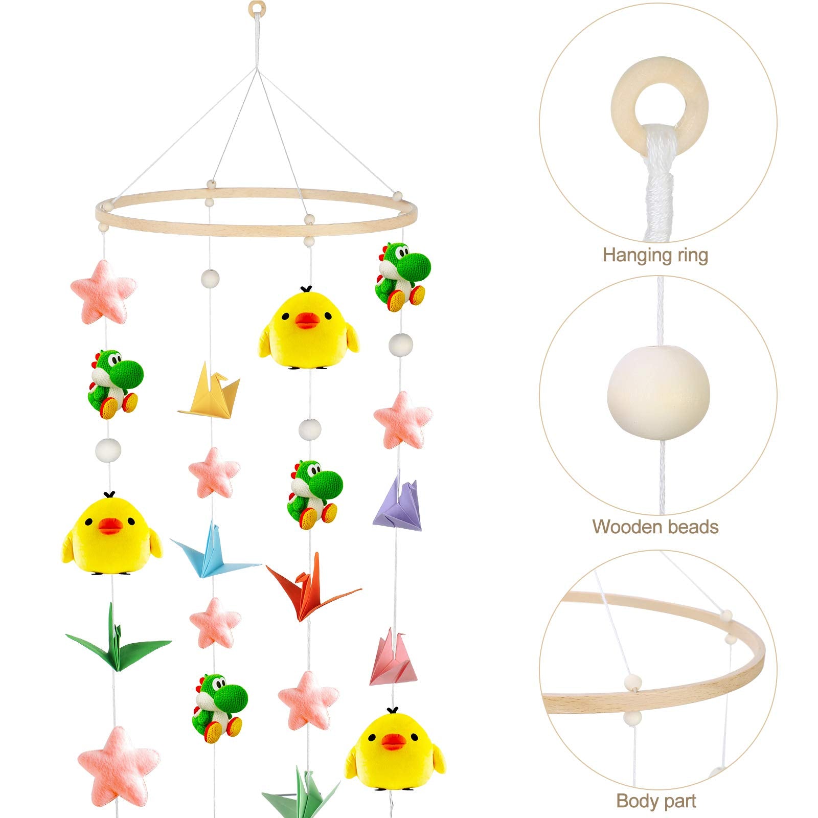 Baby Mobile DIY Kit - Nursery Wooden Frame Mobile Crib Bed Bell Ceiling Wind