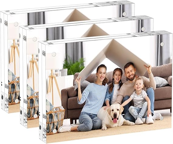 4x4 Acrylic Picture Frames 3 Pack, 20% Thicker Block