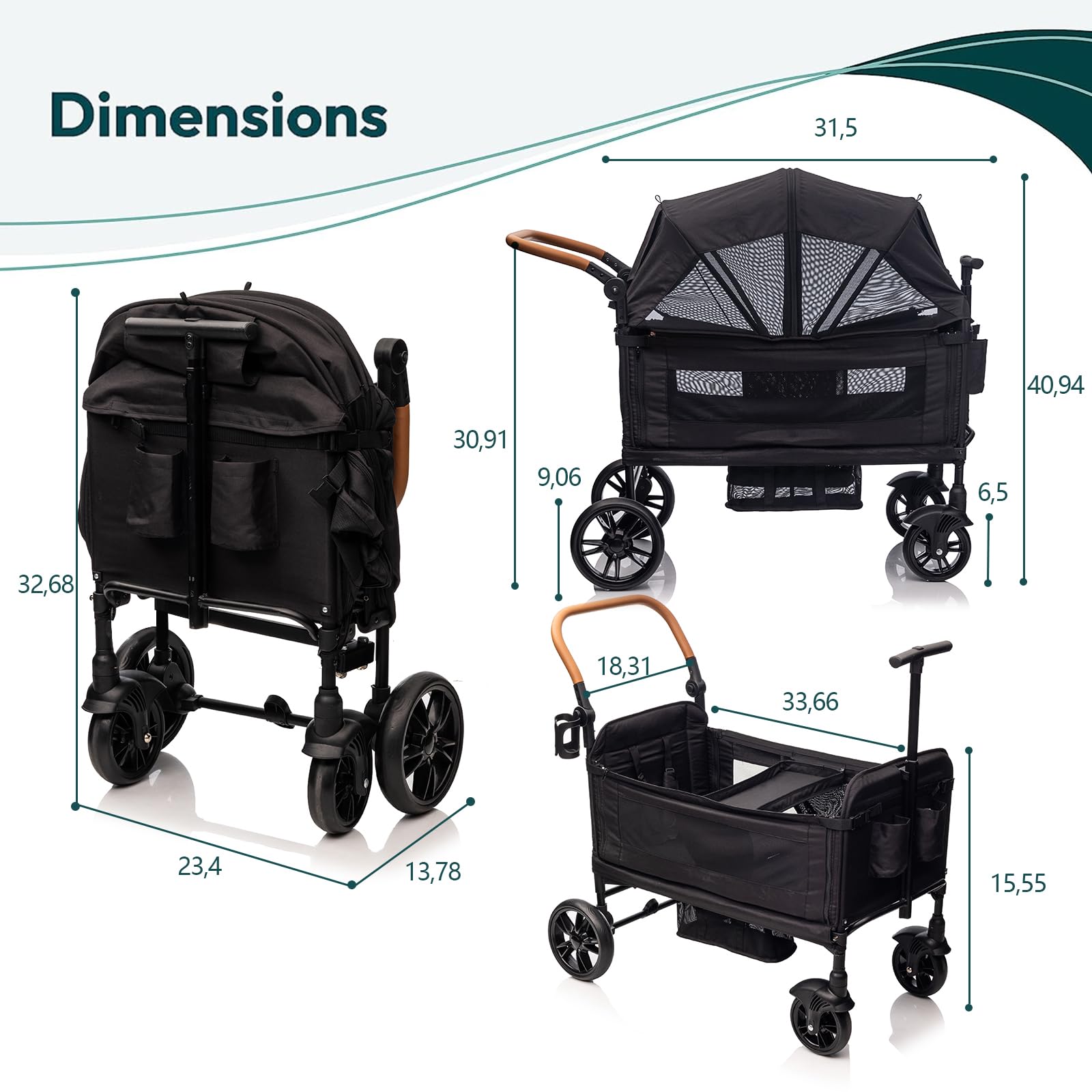 SPWVIP Stroller Wagon for 2 Kids- Lightweight Travel Folding Push Pull Baby Wagon for Newborn&Toddler with 5-Point Harness,Adjustable Canopy,Tray Table,Cup Holder,Storage Pocketsets