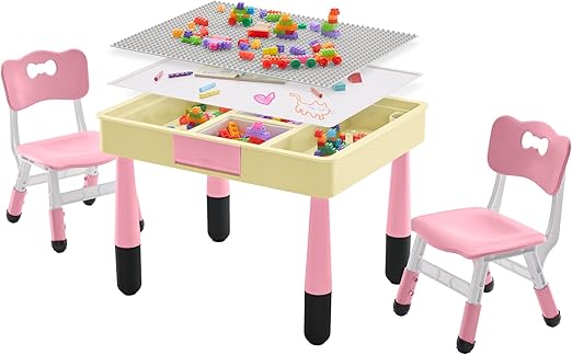 Table and 2 Chairs Set with Storage, Toddler Table and Chair Set