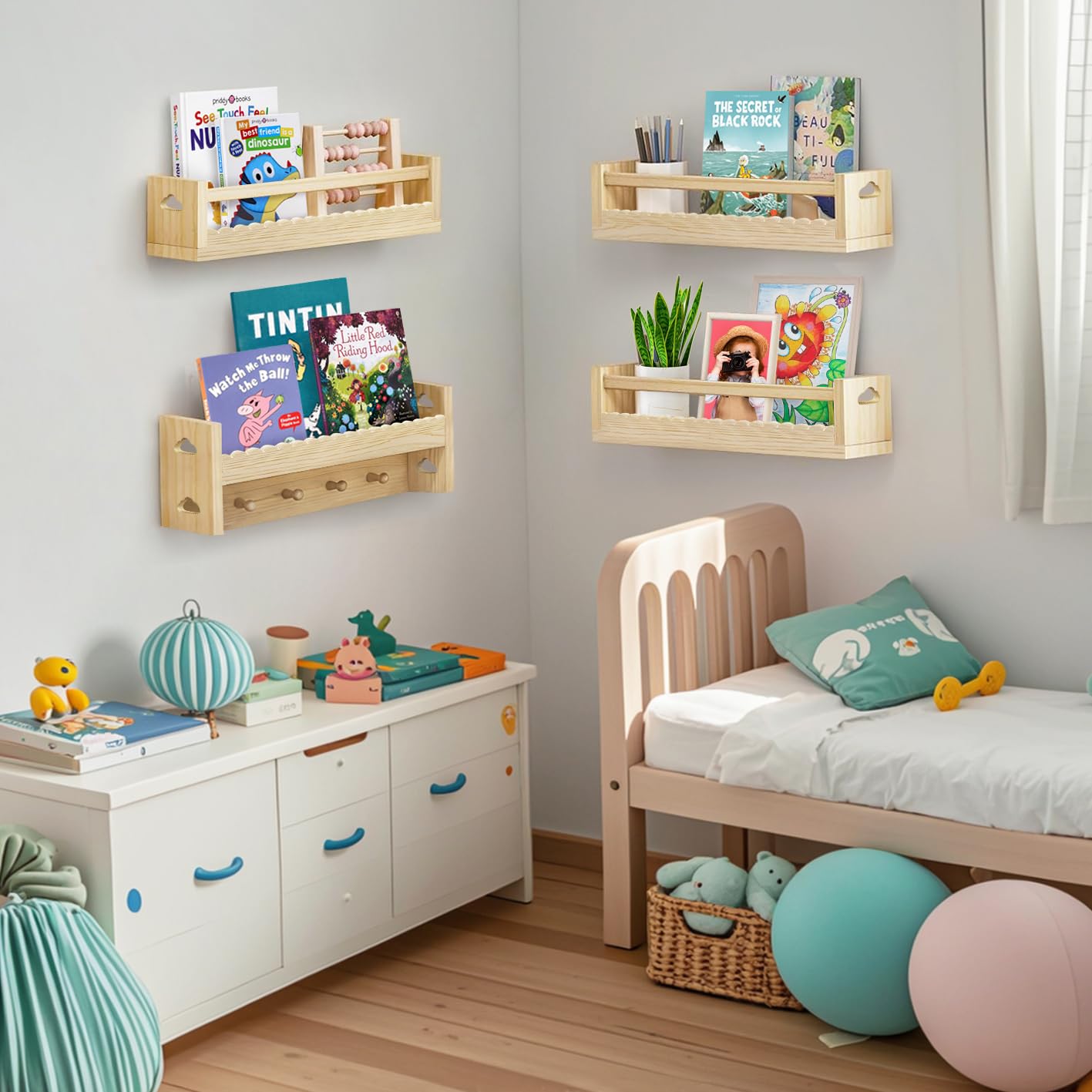 Floating Wall Bookshelf Set of 4 for Kids Room